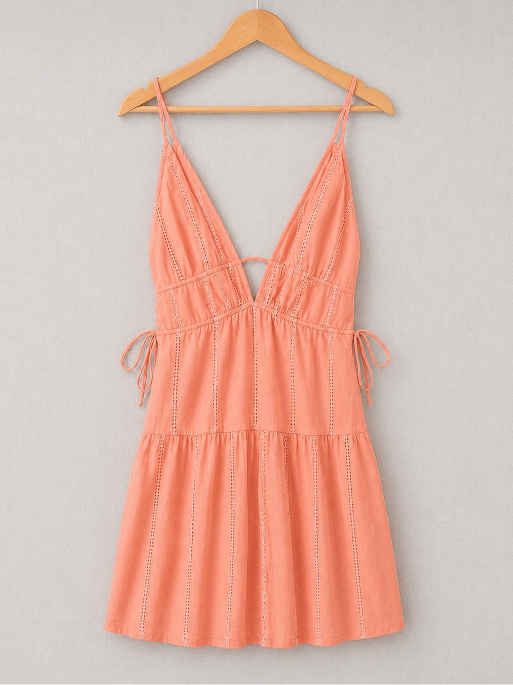 Plunging Eyelet Coral Slip with Side Tie Straps